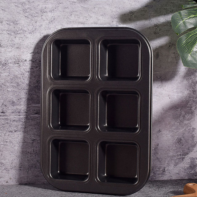 12 Cups Cake Mold Square Mini Bread Burger Muffin Cupcake Mold For Household Non-Stick Baking Pan Oven Trays Pastry Tool: Black- 6 Cups
