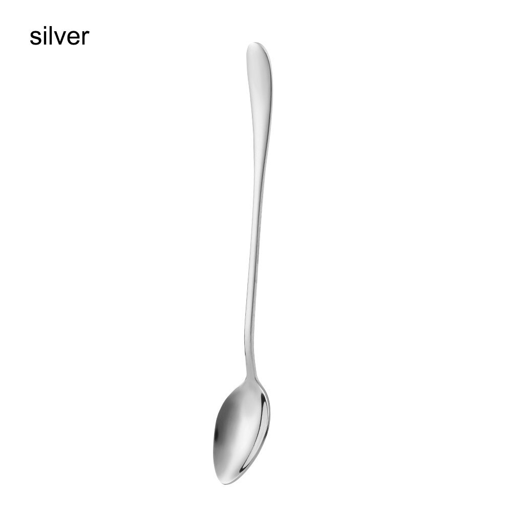 Rvs Lange Steel Koffie Thee Lepel Multicolor Koud Drankje Fruit Ijs Dessert Lepel Keuken Servies Levert: Sharp Head silver