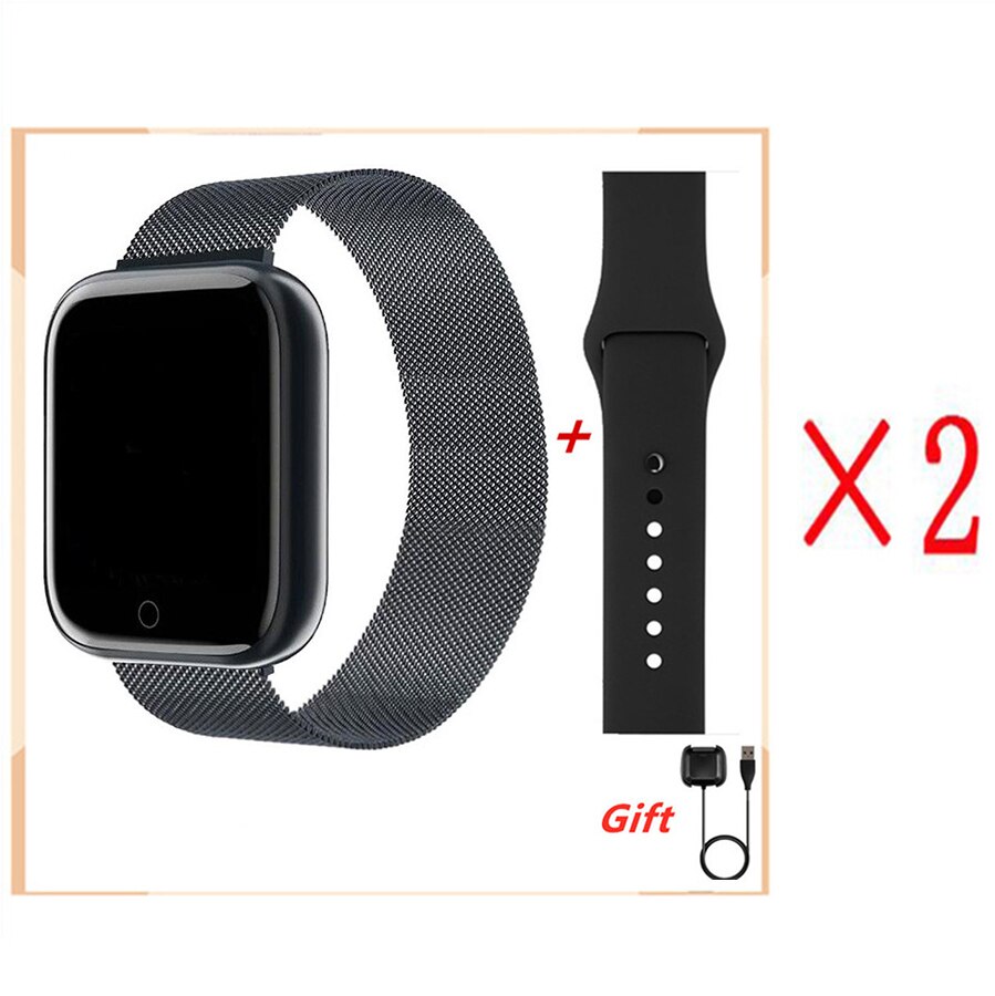 Link Vip-2222 Per Gli Uomini di Acciaio Astuto Della Vigilanza di Frequenza Cardiaca Misuratore di Pressione Sanguigna Monitor Delle Donne di Sport di Forma Fisica di Smartwatch Orologi 2020: Black metal strap2