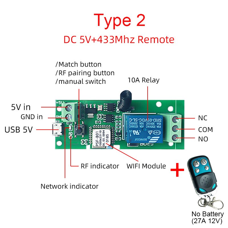 EWeLink-Control remoto inteligente con Wifi, módulo de interruptor de 1 canal, 4 canales, cc 12V 24V 32V 110V 220V, RF433 con autobloqueo, recibe relé de 4 vías