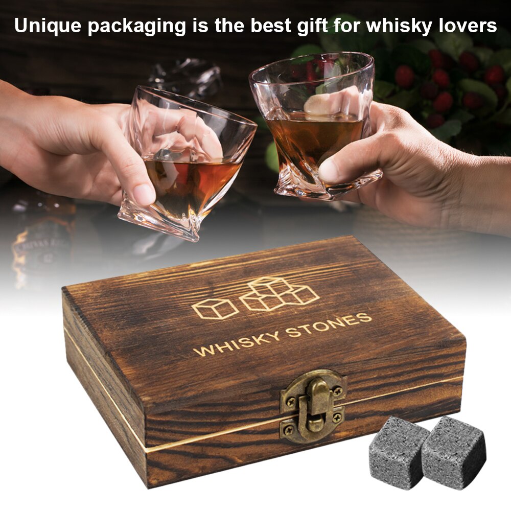 Whisky sten sæt  - 9 stk granit whisky sten isterninger whisky sten - genanvendelige drink køligere kølesten med tang