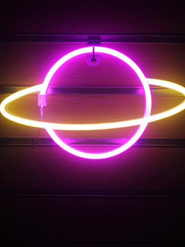 LED Neon Lamp Elliptical planet Shaped Sign Neon Light Battery Powered Home Decorative Wall Light Party Room Lighting