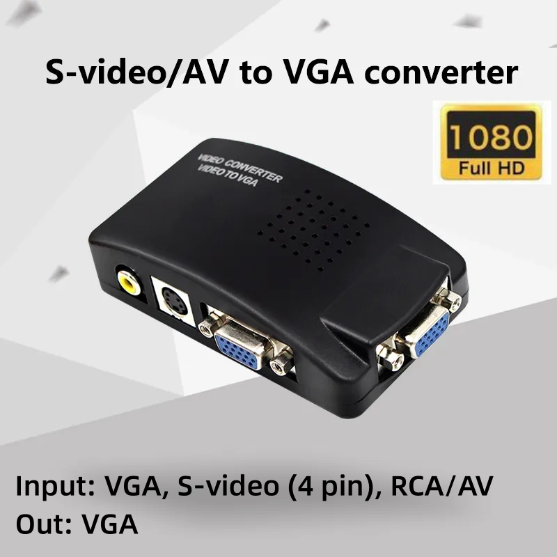 S-video AV/RCA/CVBS Compatible to VGA Video Converter for VCD/DVD/Webcam/set-top box PC HDTV