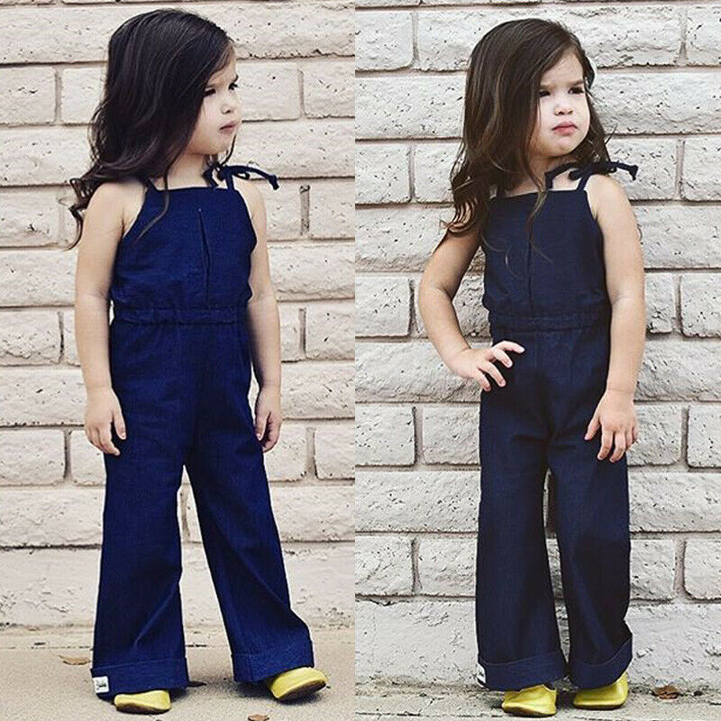 1-7Y Bambino Del Bambino Dei Bambini Del Bambino Della Ragazza Tute E Salopette Strap Backless Sleeveless Del Denim Bib Campana Pantaloni di Fondo Del Pagliaccetto Della Tuta Vestiti Vestiti Vestiti Del Bambino