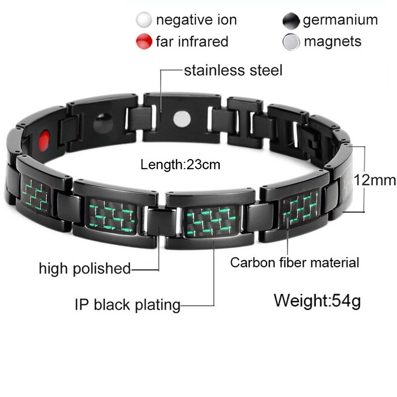 Mens Black Magnetische Armband Roestvrij Staal Energie Germanium Mannen 4 In 1 Armbanden Hand Chain Blue Carbon Fiber Hologram Bangle: 4
