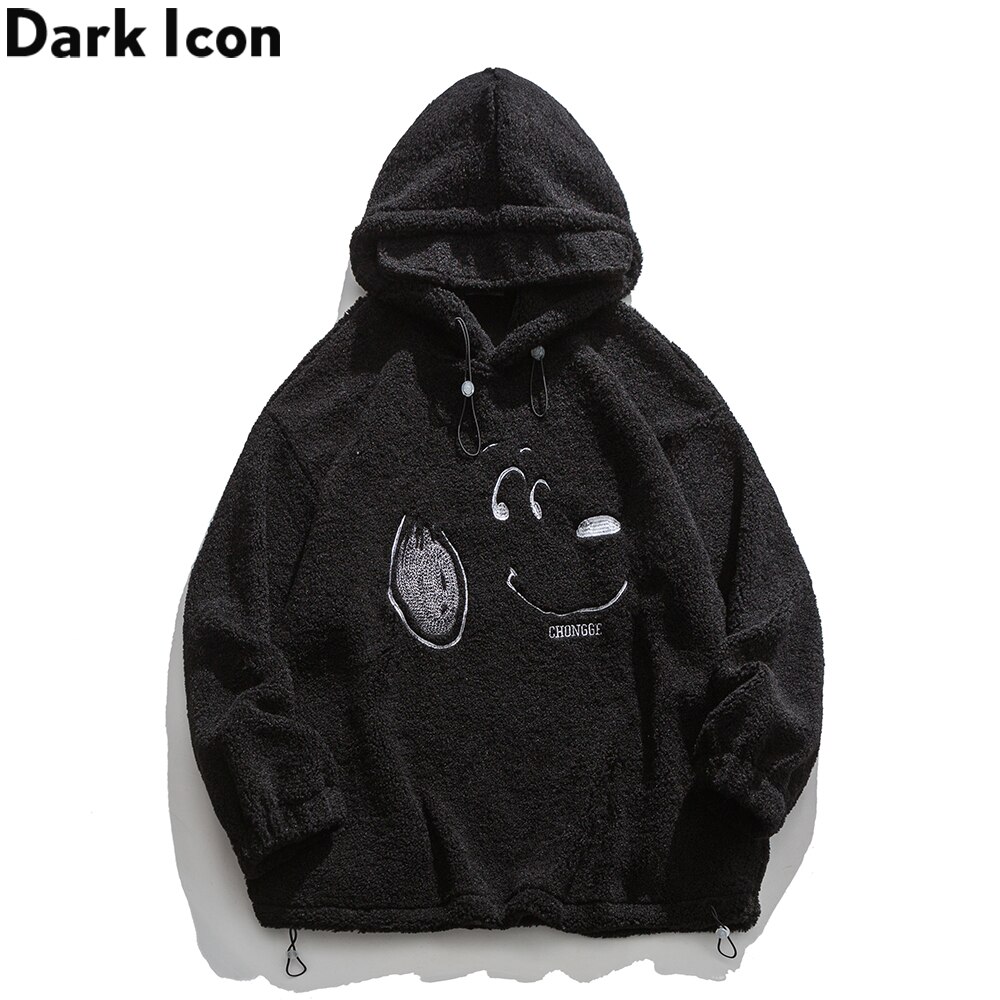 Dark Icon Embroidery Sherpa Hoodie Men Women Pullover Oversized Men's Sweatshirts and Hoodies Boy Girl Students Sweatshirt