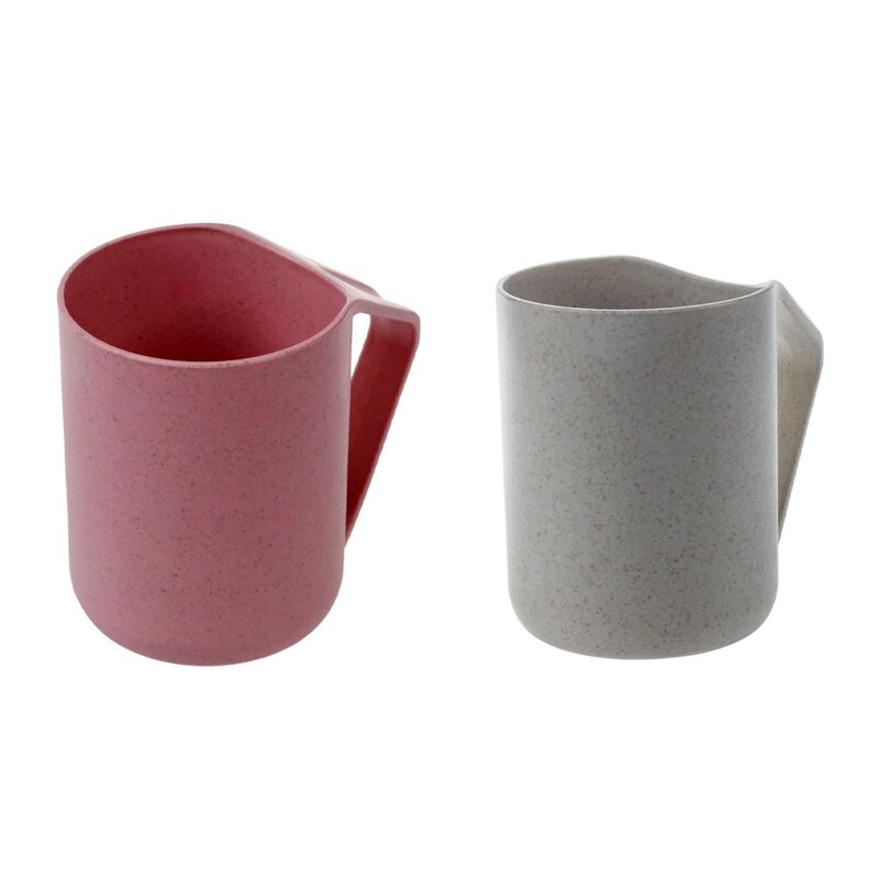 2X Onbreekbare Creatieve Koffie/Thee Mok Cup Tarwe Stro + Voedsel Grage Pp Plastic Kleur: roze &amp; Beige