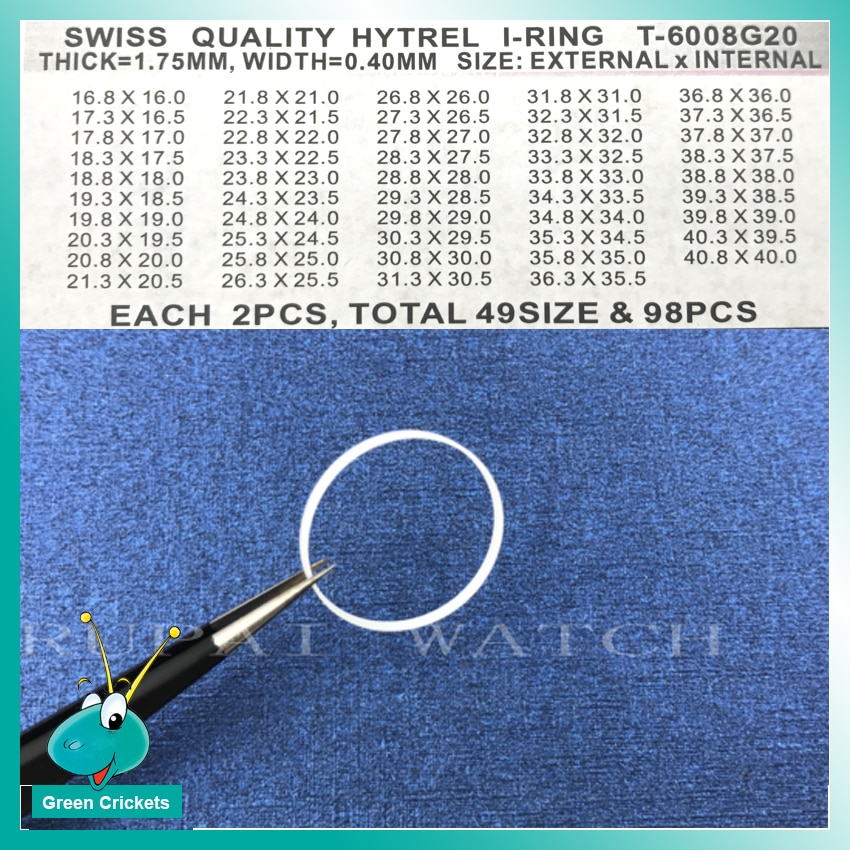98 teile/schachtel Sortieren Größe Uhr Kristall Ring Dichtung, 1,75mm Thinckness Ich Ring für Uhrmacher ersatzteile