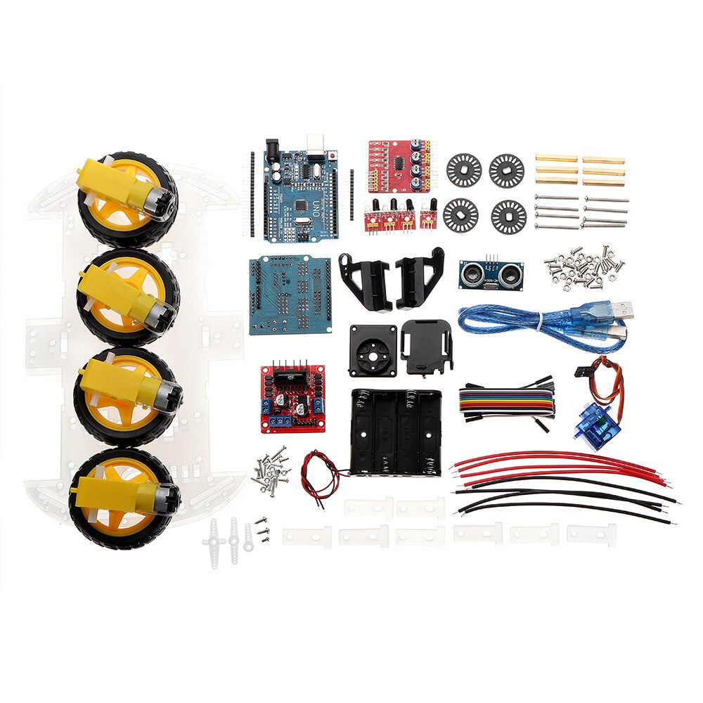 DIY Kleine Auto kit UNO R3 met auto chassis kit en ultrasone module 4-wiel trolley kit