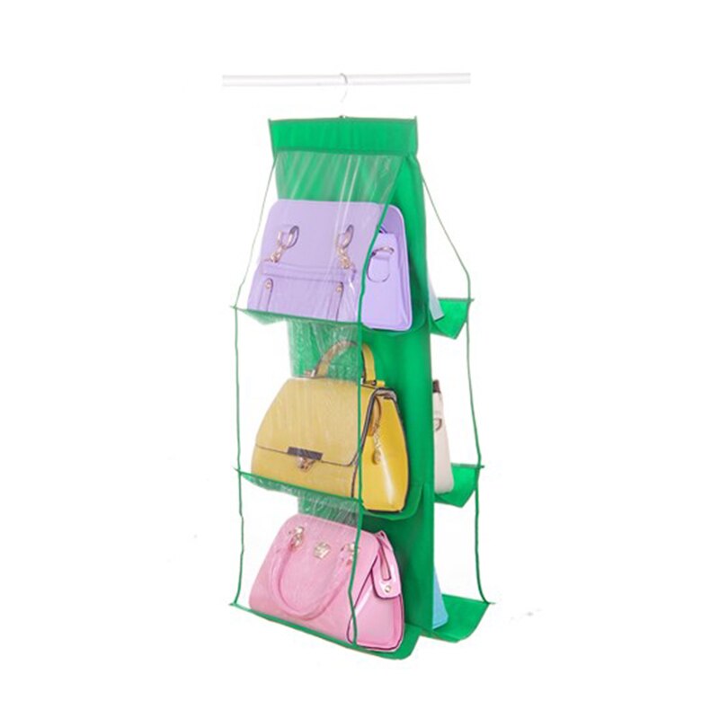 Double-Sided Six-layer Bag Hanging Bag Nonwoven Fabric Hanging Handbag Hanging Storage Bag Multilayer Dustproof Hanging Bag: green