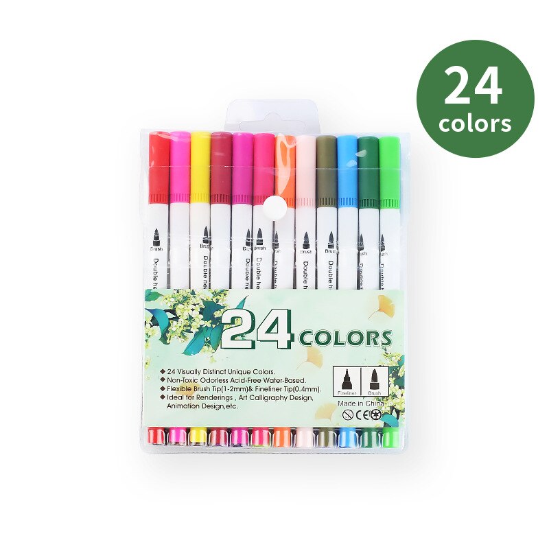 FineLiner-rotuladores artísticos para caligrafía, bolígrafos de doble punta para dibujar y pintar, para la escuela, 12/24/36/48/80/100 unidades: 24 color sets