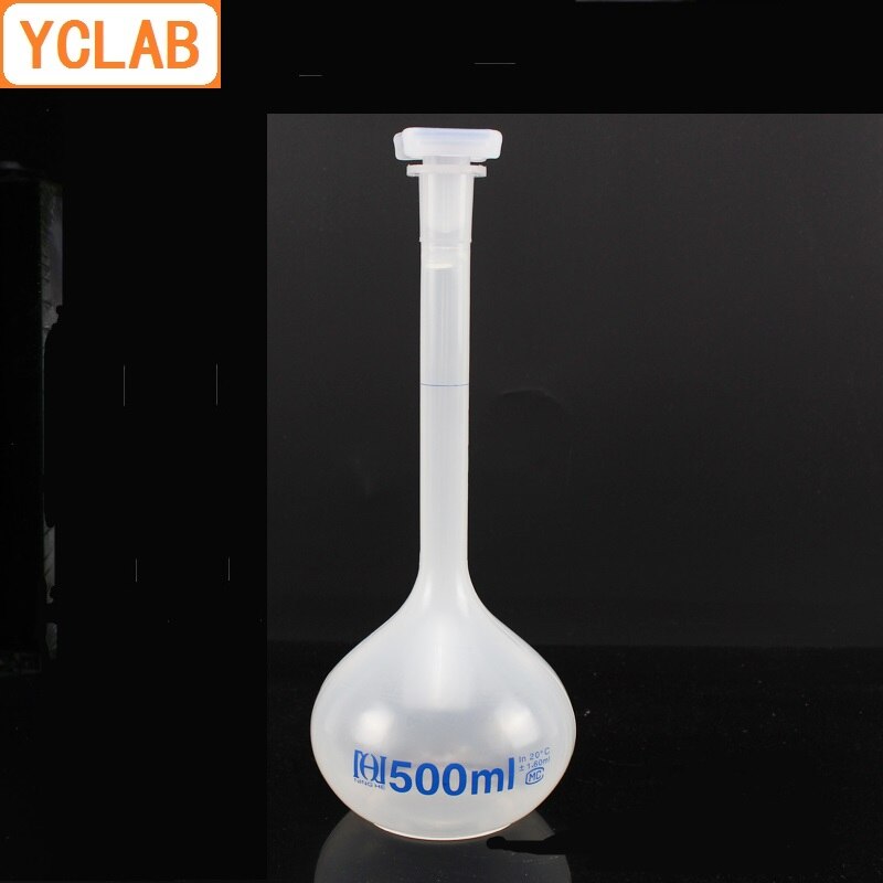 YCLAB 500mL Volumetric Flask Polypropylene with one Graduation Mark and Stopper PP Plastic Laboratory Chemistry Equipment