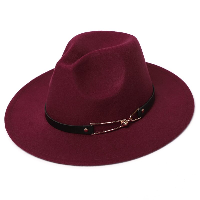 Menn kvinner bredkant ullfilt fedora panama hatt med belte spenne jazz trilby lokk fest formell topp lue