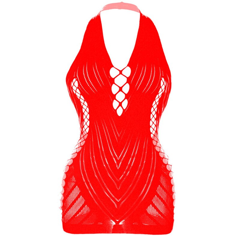Nuisette Sexy à col suspendu pour femmes, sous-vêtements féminins, tentation, sac sans bretelles, jupe élastique à la hanche, résille Sexy, vêtements intimes