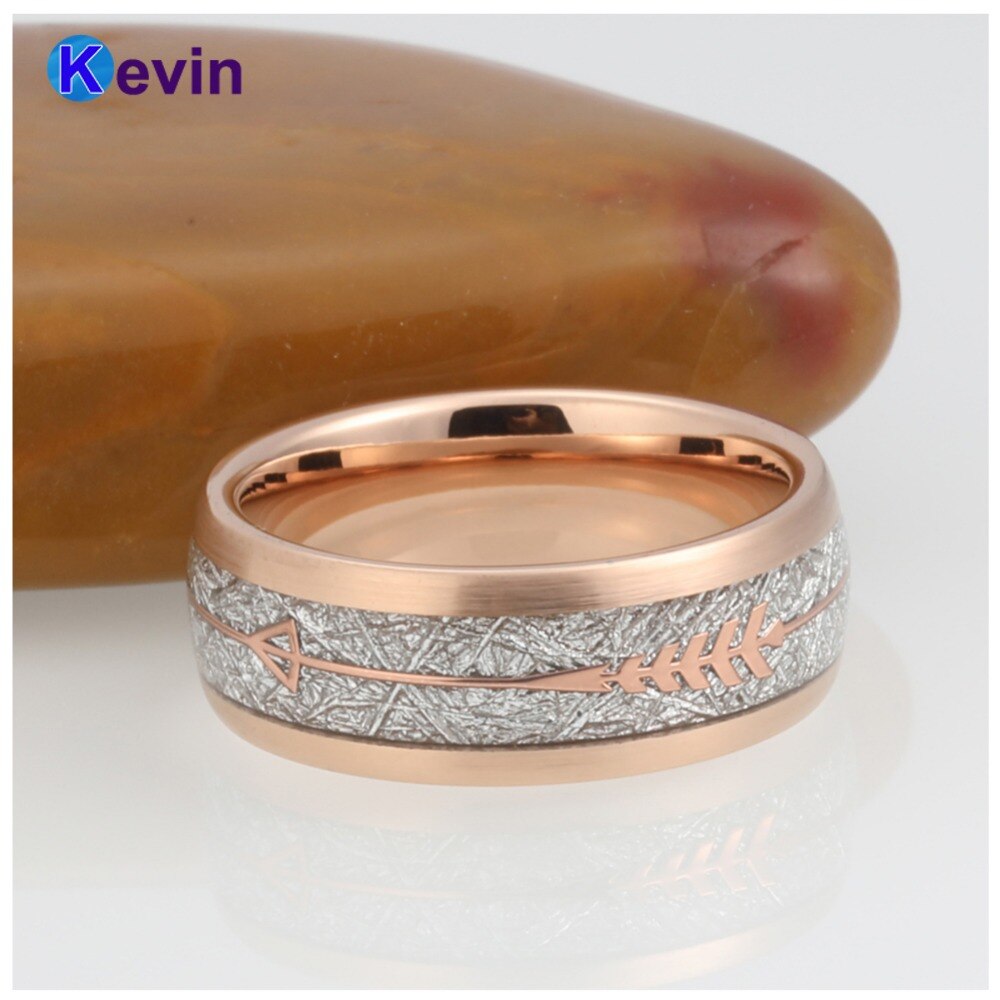 Mannen Vrouwen Wedding Band Tungsten Ring Rose Goud Met Stalen Pijl En Wit Meteoriet Inlay Nieuwkomers