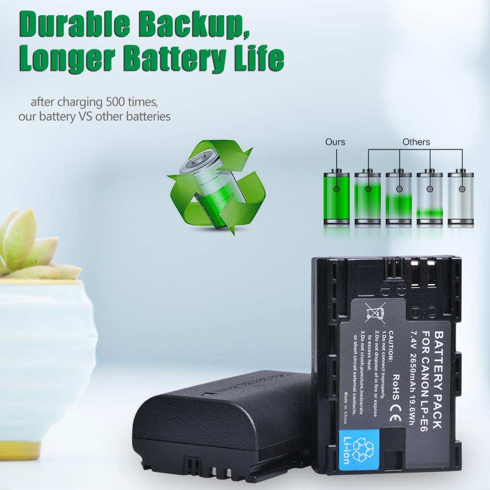 3pc 2650mAh LP-E6 LPE6 LP E6 LP-E6N Li-ion batterie + LCD double chargeur pour Canon EOS 5DS 5D Mark II III 6D 7D 60D 70D 80D