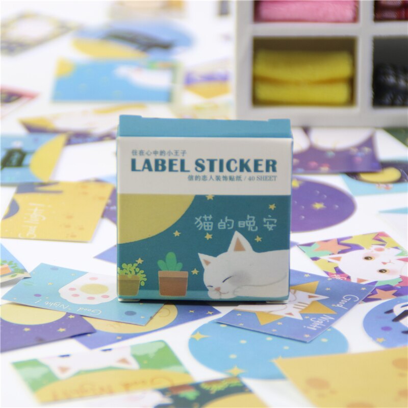40 Stks/doos Kat Night Mini Papier Sticker Set Decoratie Diy Dagboek Scrapbooking Afdichting Sticker Kawaii Briefpapier