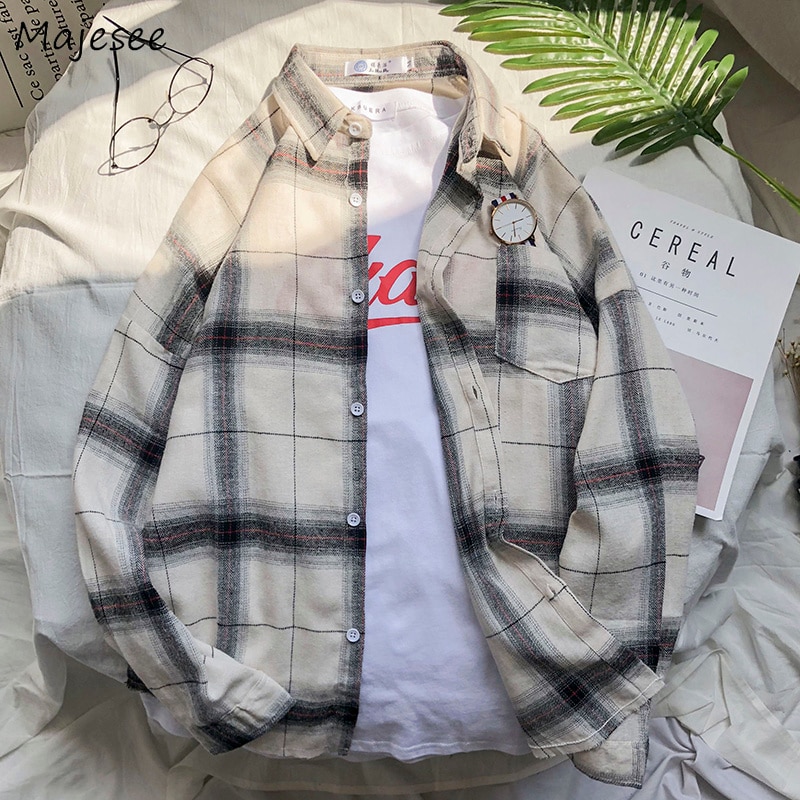 Camisas para hombre, cuello doblado, bolsillos a cuadros, ocio Simple, todo-fósforo, estilo coreano, Ulzzang, camisa para hombre, camisa suelta de , ropa