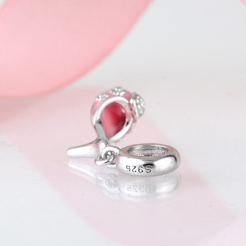 925 sterling sølv pink højhælede sko vedhæng perler passer til originale charme armbånd smykker fremstilling