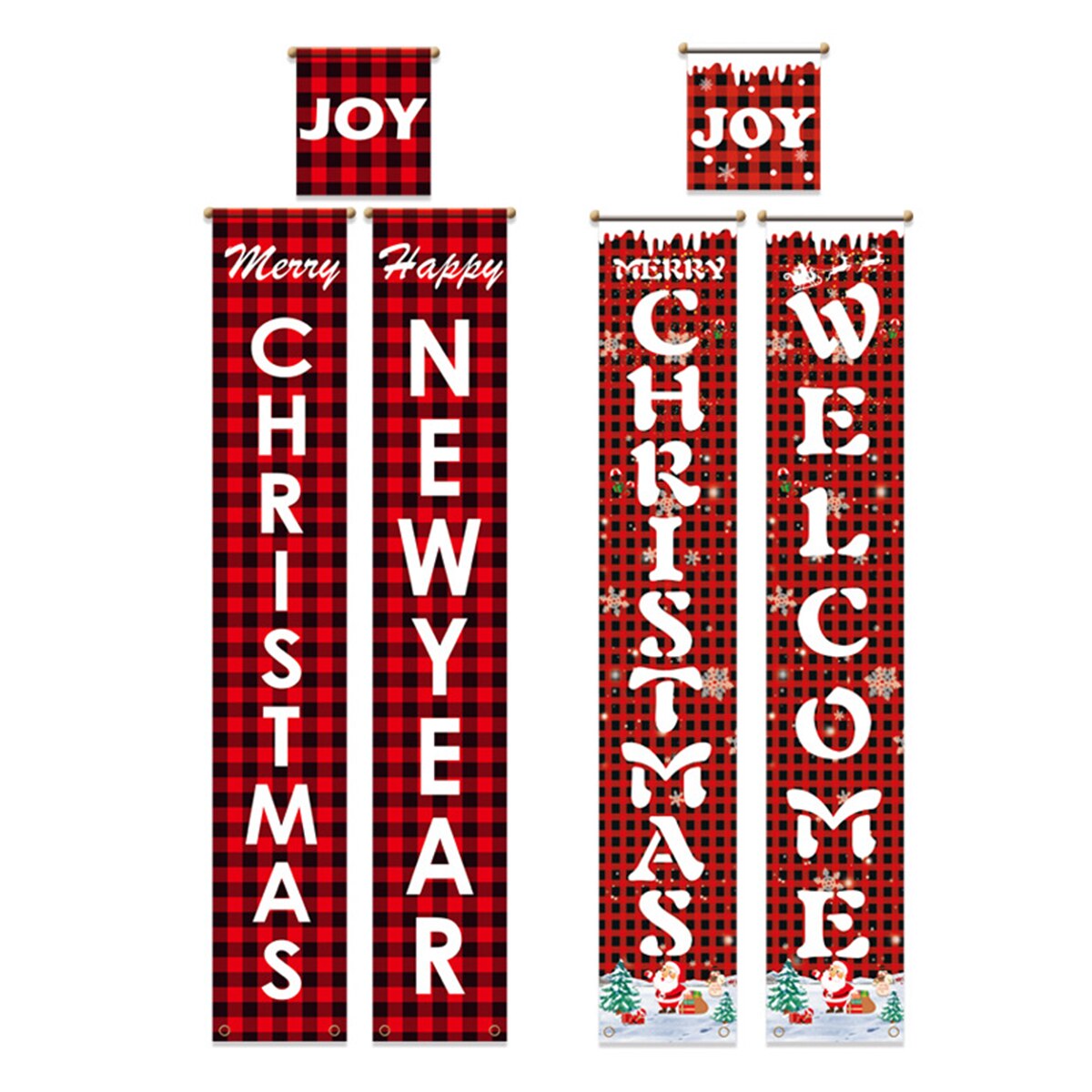 Jul banderoller 3 st kuplet röd buffel rutig pläd år veranda banners ytterdörr skylt dekorationer för hem dörr