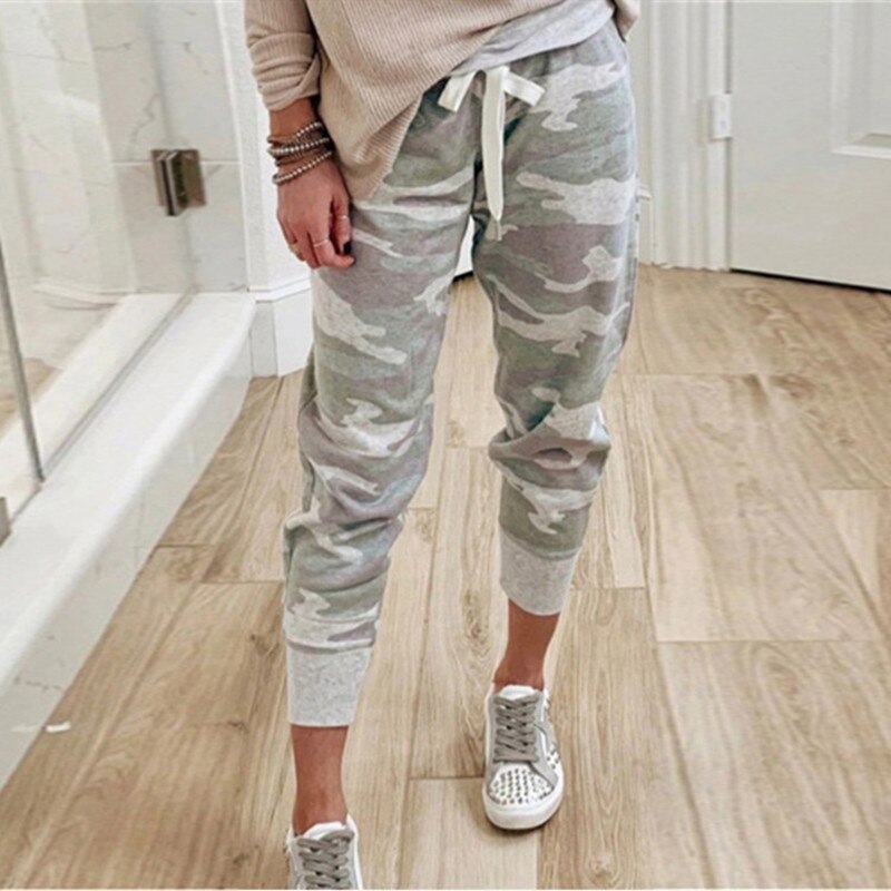 Women Camouflage Joggers Pants Ankle Camo Cargo Jogging Trousers Female Autumn Streetwear Drawstring Ladies Sweatpants