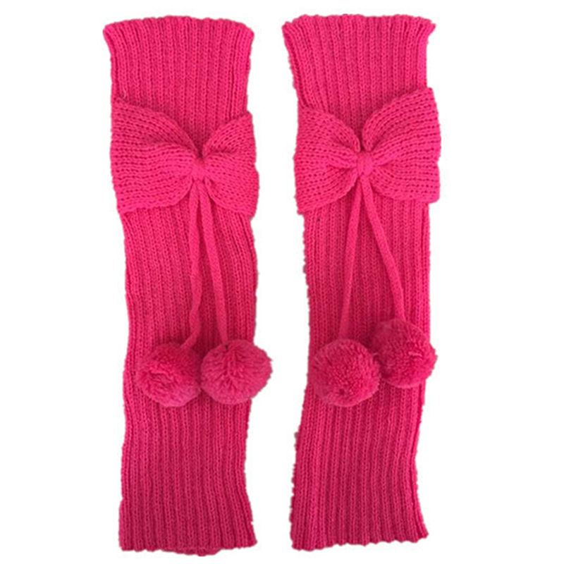 Scaldamuscoli Bowknot per bambini invernali per bambini maniche a pompon lavorate a maglia coprigambe moda ginocchiere per bambini: Rose red