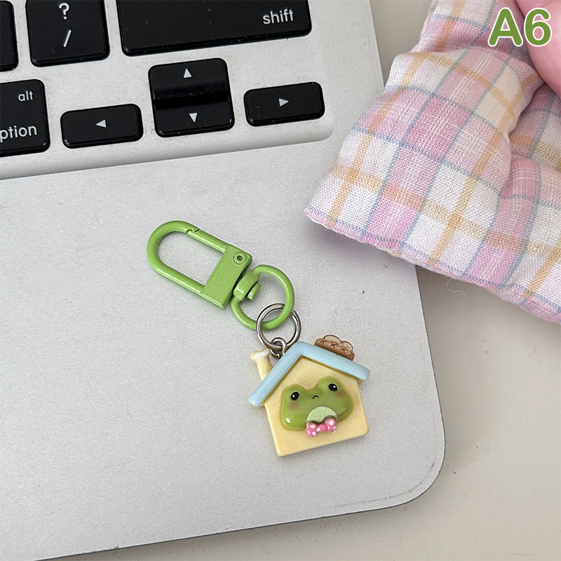 Cartoon Frog Key Chain Cute House Vase Photo Frame Frog Pendant Car Key Ring Backpack Charms Bag Decor Accessories: Orange