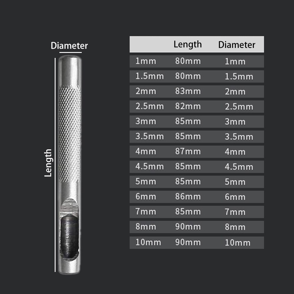 1-10mm universal læder huller stanse læder bælte ur hul hul sæt rund form læder håndværk hul hul hulning