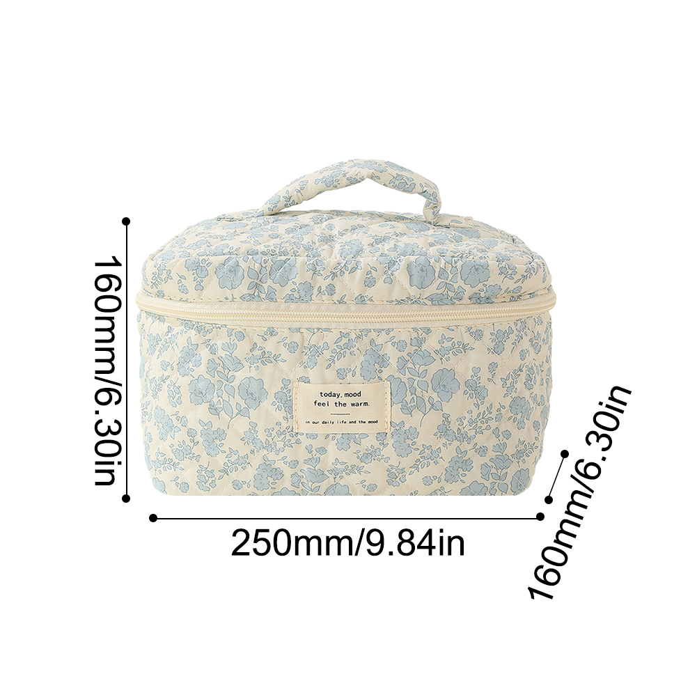 3pcs/set Ladies Quilted Cotton Storage Bag Aesthetic Printed Makeup Bag Women's Large Capacity Toiletry Organizer Cosmetic Pouch