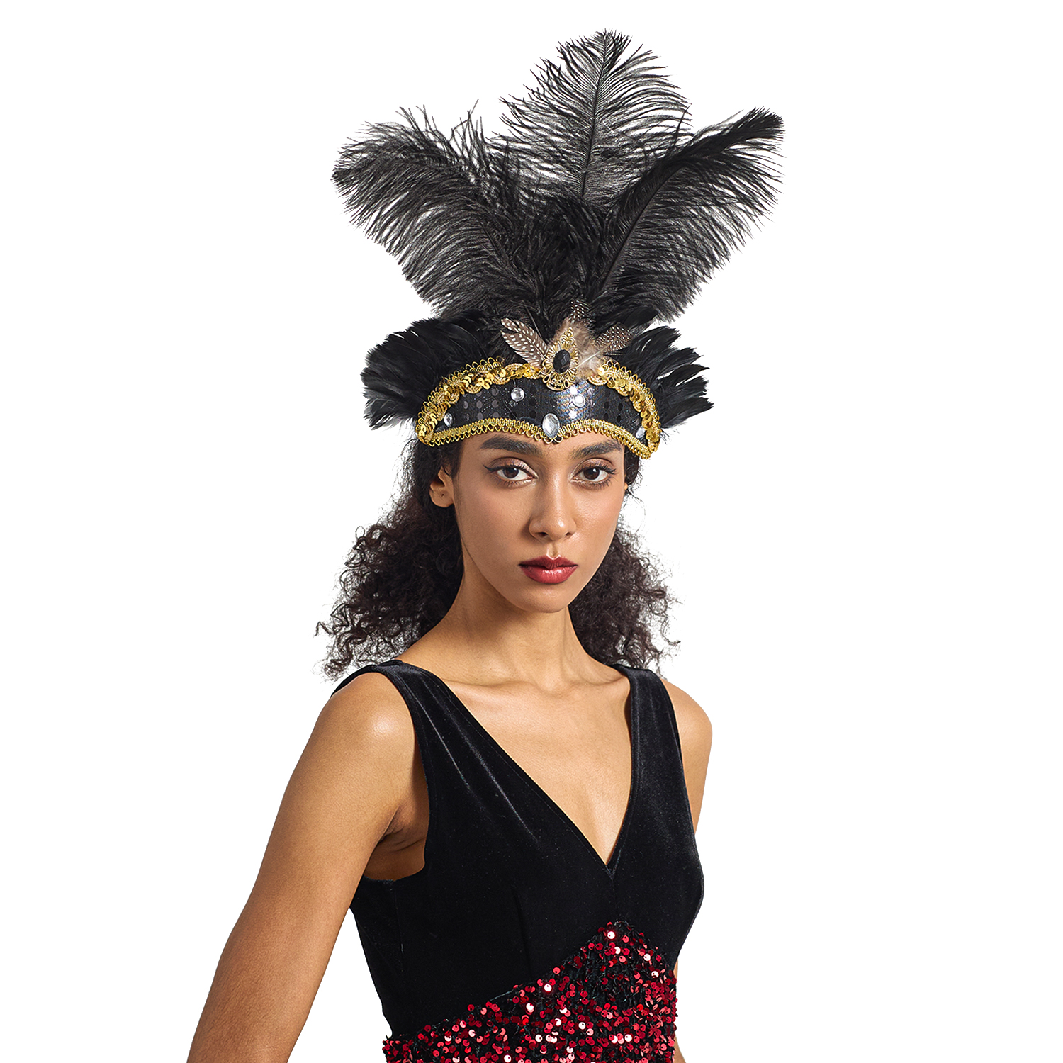 Diadema navideña para Showgirl, tocado de plumas para carnaval, diademas hawaianas para Halloween, tocado de plumas, accesorios para el cabello