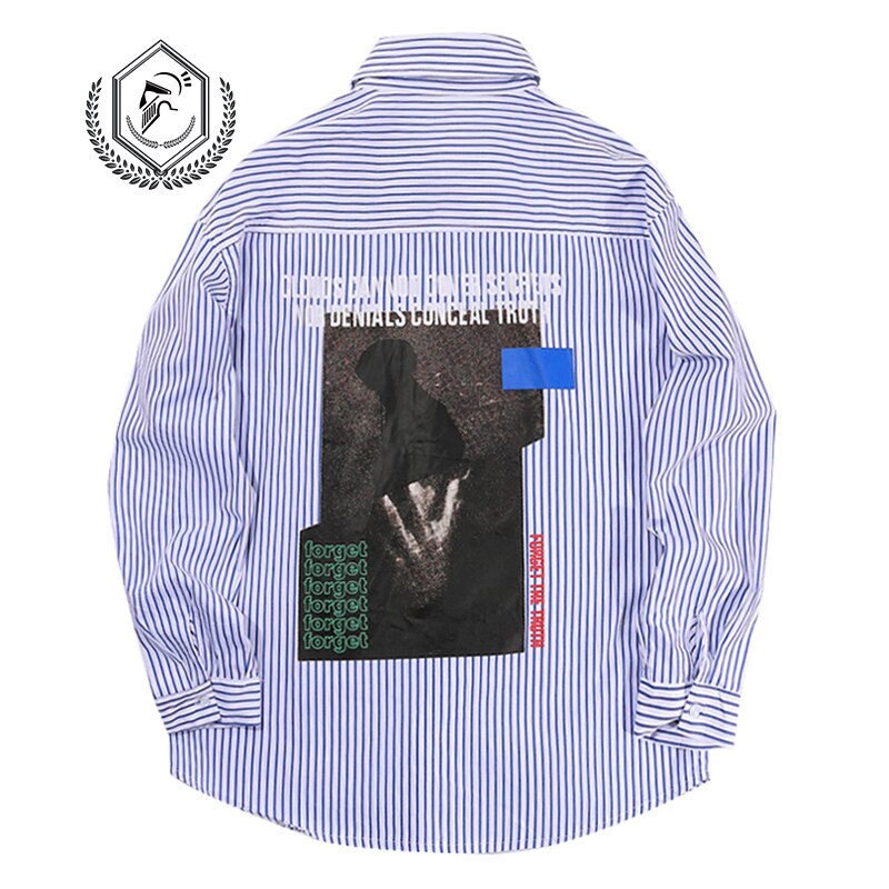 Men Loose Stripe Print Casual Hip Hop Shirts