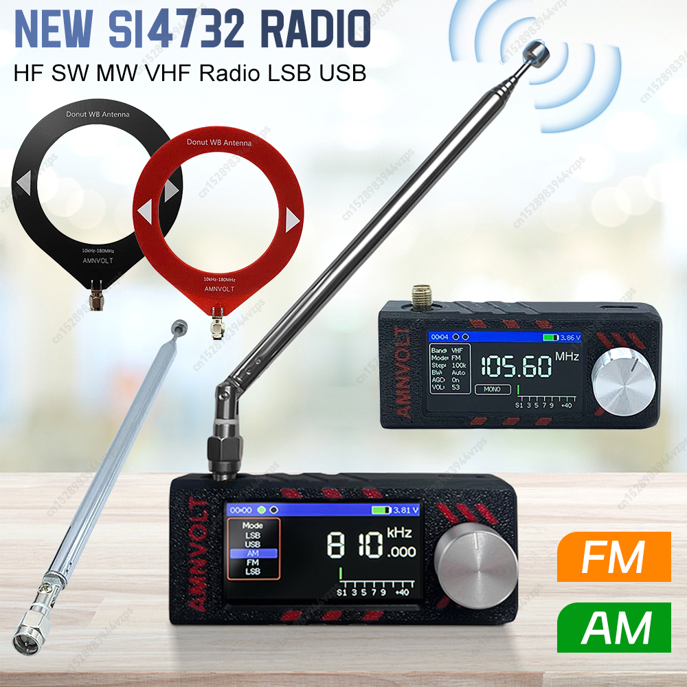 Receptor de Radio SI4732 ESP-32-S3 0,5-108 mhz LSB USB AM FM HF SW MW VHF Radio con antena Radio DSP 1,9 pulgadas Radio FM/AM