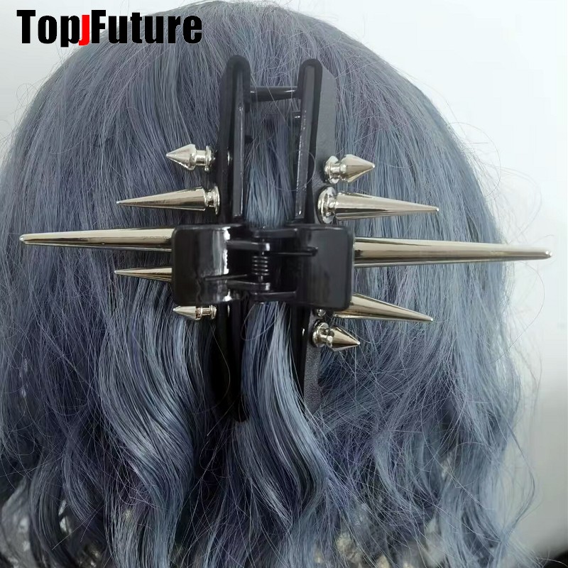 Ropa de calle, pinza para el pelo con punta gótica, Punk, Hip Hop, hecha a mano, hebilla de cuero, cadena, Clip con punta, accesorios para el cabello para mujer