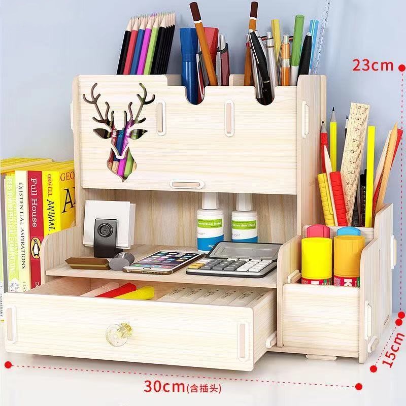 DIY desktop storage box pen holder desktop learning pen holder office desk organizer storage rack supplies wood