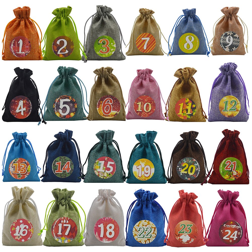 24 stuks bevat 24 cijfers stickers advent kerst kalender vulling snoep linnen zakjes zakjes jaren