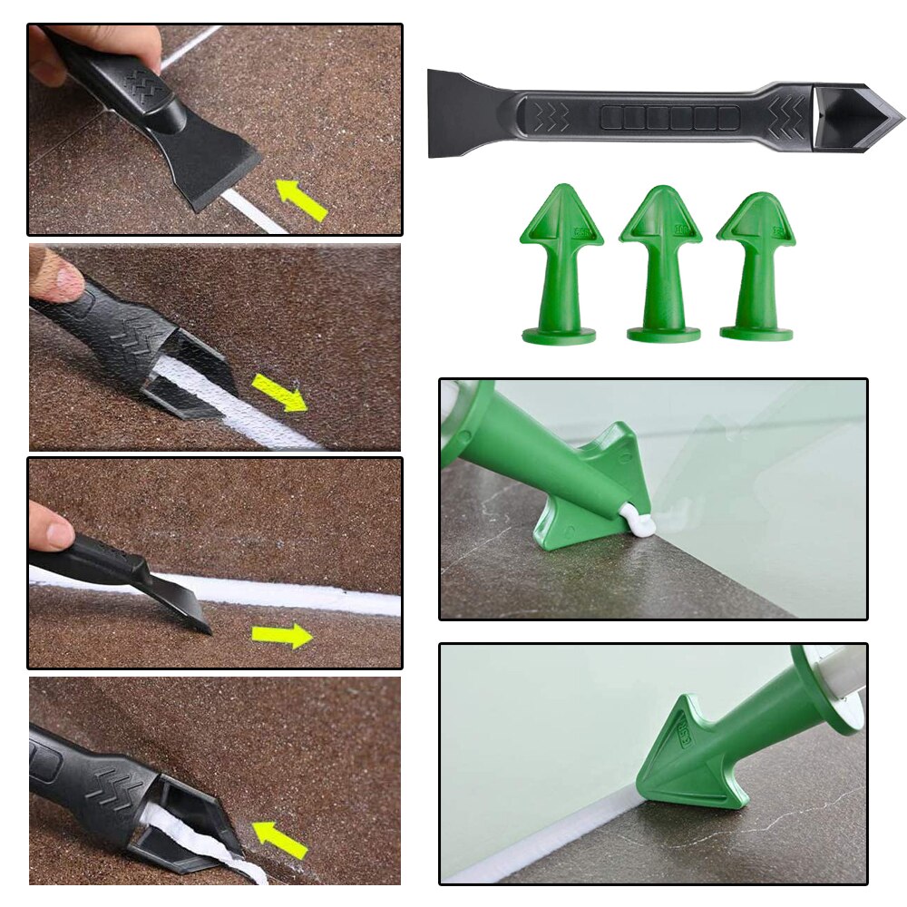 Kit de herramientas para calafateo de silicona 5 en 1 para eliminar calafateo, boquilla de sellado, espátula multifunción