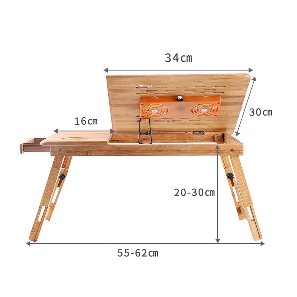 Foldable Bamboo Notebook Laptop Desk Stand Bed Tray Table Height Adjustable with 4 Angles Tilting Top Cooling Fan Drawer: WIth Cooling fan M