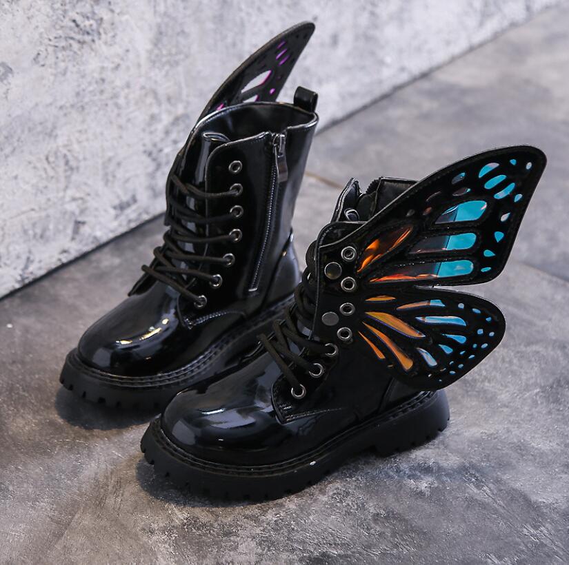 Herbst Winter Art Schuhe PU Leder Wasserdicht FlüGel Martin Stiefel freundlicher Schnee Stiefel Mädchen Jungen Hohe Stiefel Turnschuhe: Schwarz / 27