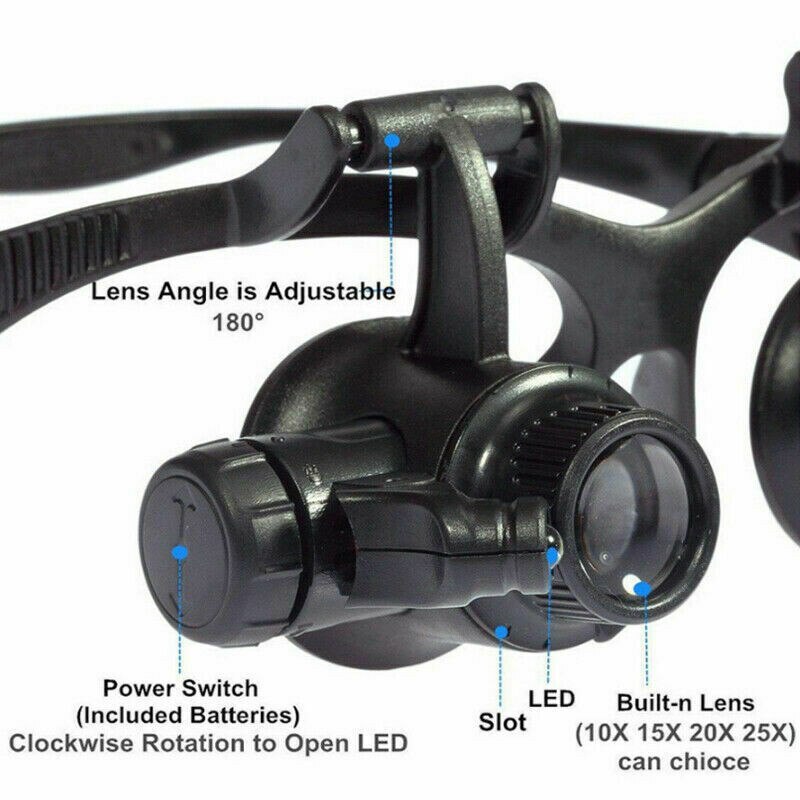 8 Lens Vergrootglazen 10X 15X 20X 25X Eye Sieraden Horloge Reparatie Vergrootglas Bril Met 2 Led-verlichting Microscoop
