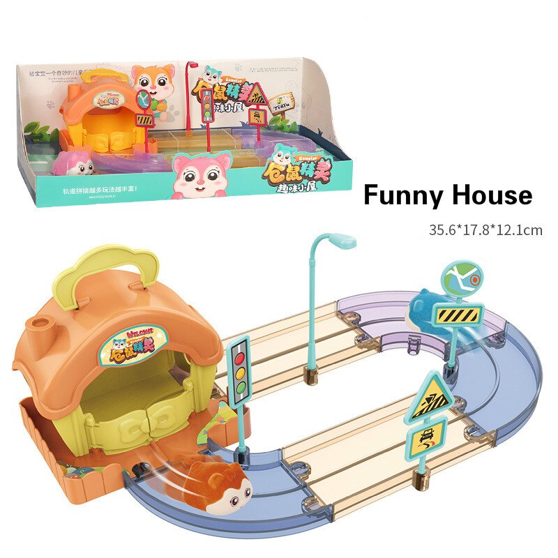 Electric Hamster Grow House Elven Track Car Set Children Play House Educational Scene Toy For Kids: Funny House