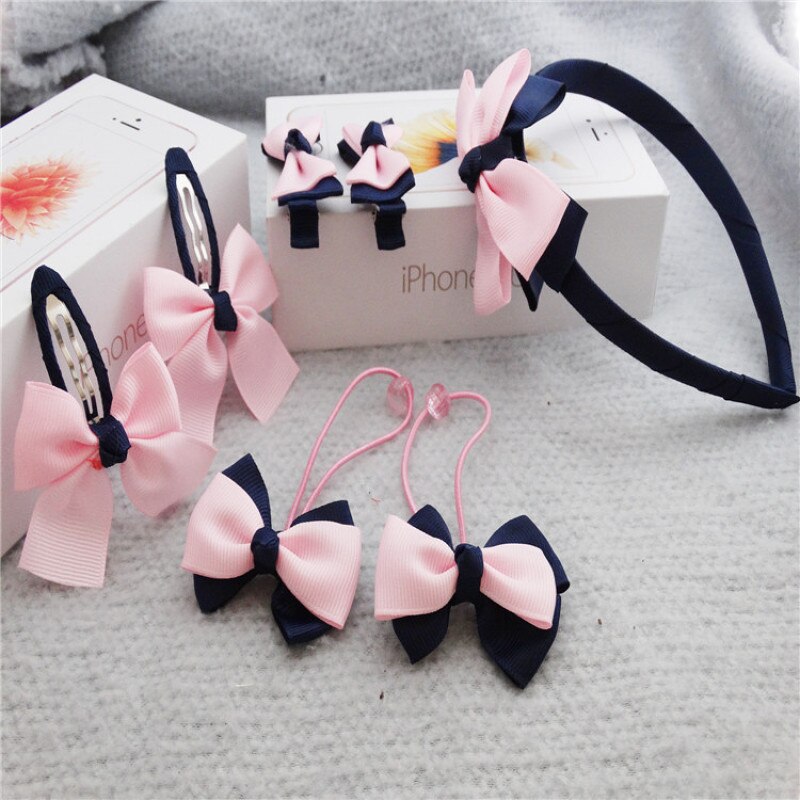 7 teile/satz Kinder Haar Clip Set für Geburtstag Streifen Dots Muster Haarnadeln Nette Haar Seil Mädchen Headwear Haar Zubehör set: 9