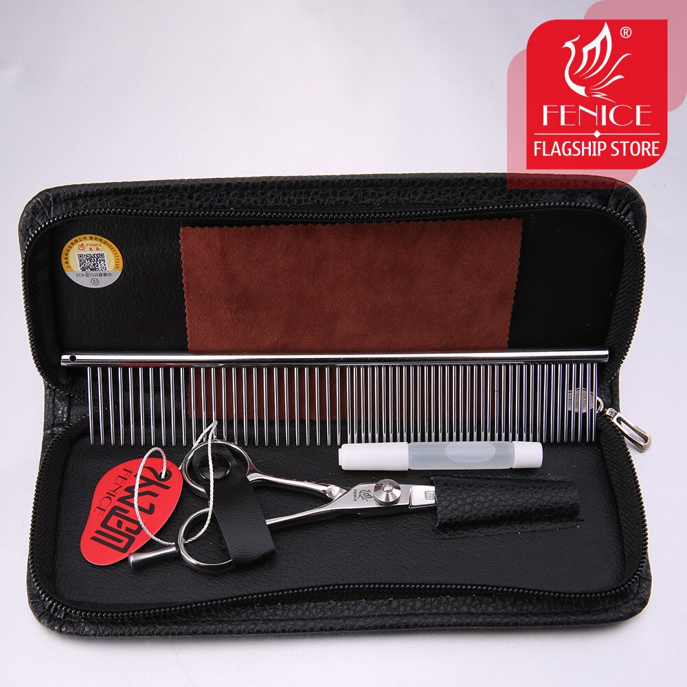 Fenice 4.0 inch Pet Grooming Scissors Safe Rounded Tips Dog Serrated Trimming Scissor for Face, Ear, Nose &amp; Paw