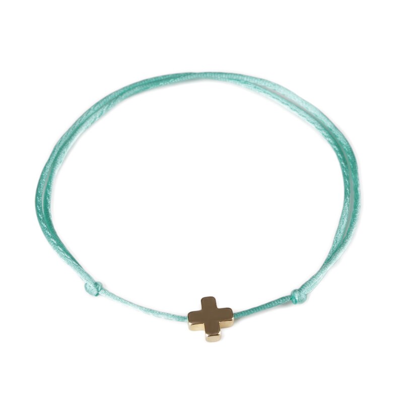KEJIALAI prosty krzyż bransoletka sznurkowa regulowana plecionka Lucky Macrame bransoletki z rzemykami dla kobiet mężczyzn dzieci ręcznie robiona biżuteria: Sky Blue / Silver Cross