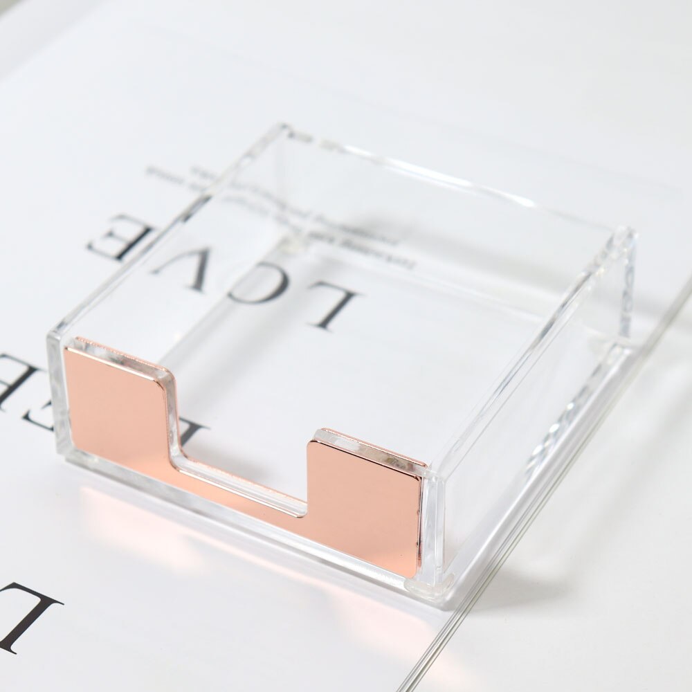 Acrylic Clear Sticky Notes Memo Pad Holder Cards Dispenser Clear Desk Silver Office Supplies Cute Notepad Holder