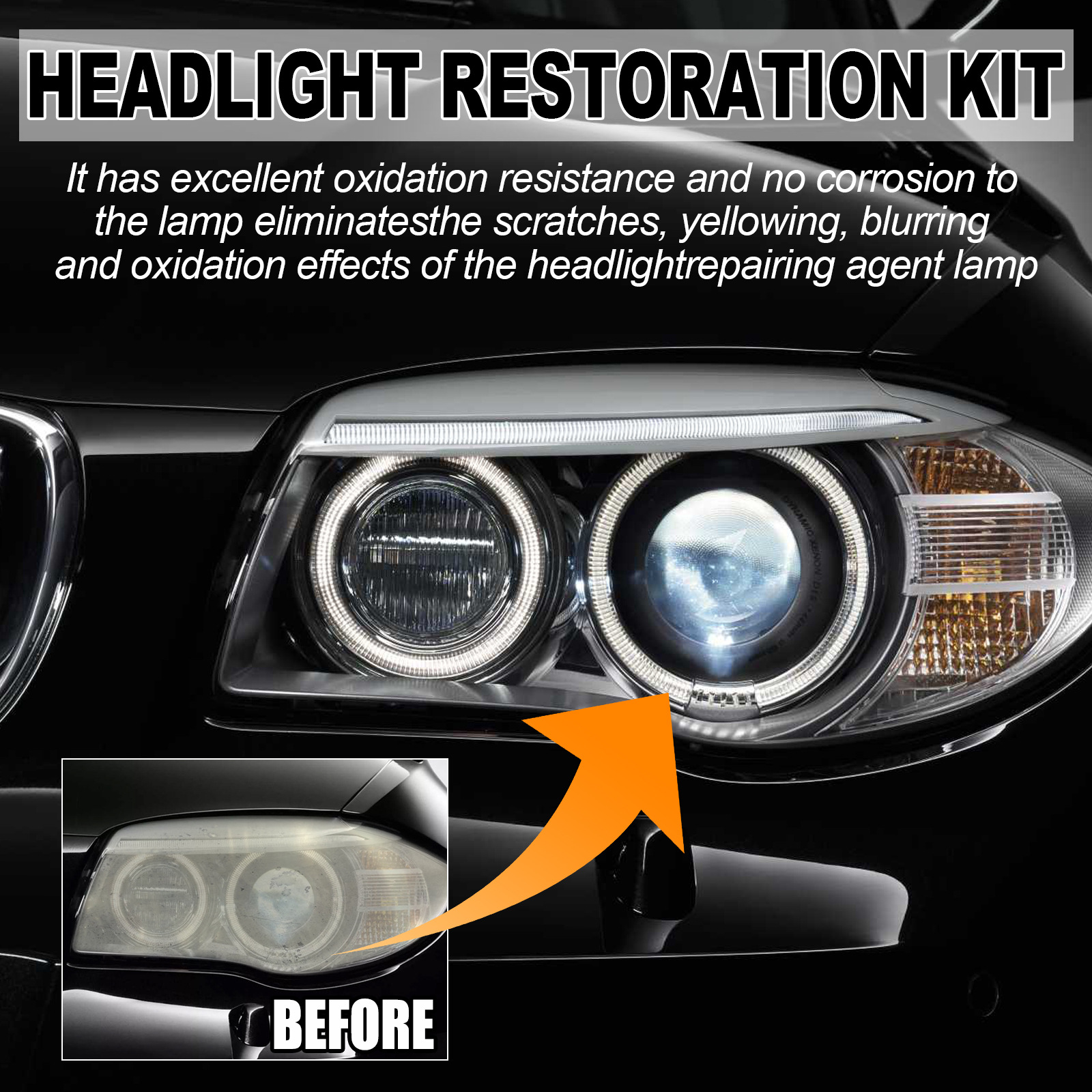 Headlight Restoration Kit DIY Car Headlight Polishing Tool Remove Yellowing & Scratches,Anti-Fogging UV Coating