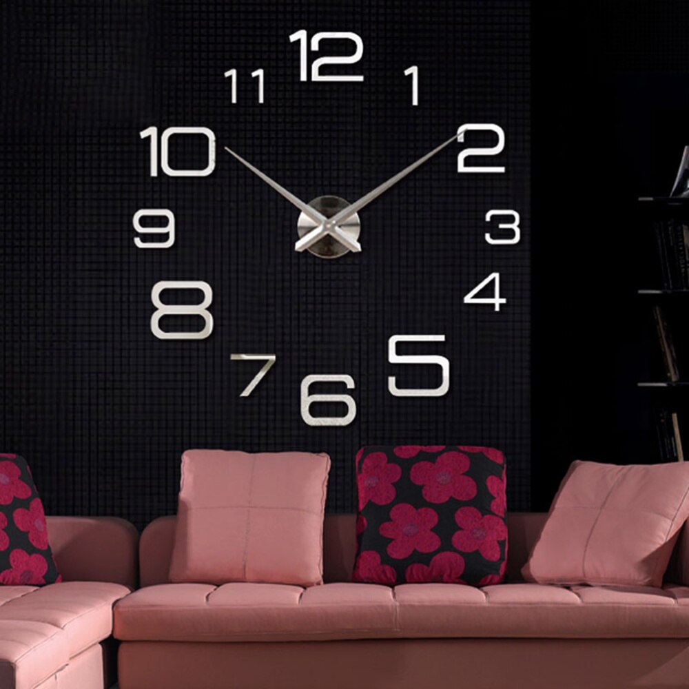 1PC 3D DIY Wall Clock Digital Acrylic Hanging DIY Clock for Living Room Office Without Battery Golden: Silver