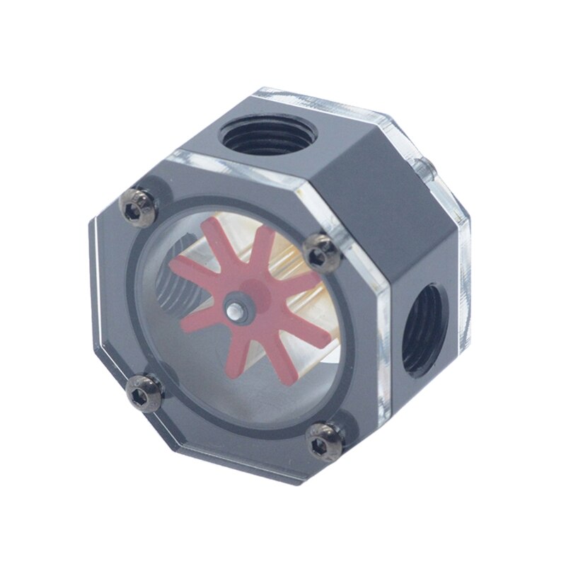 PC Acrylic Aluminum Octagonal Flow Meter Water Tank Liquid Water Cooling Cooler: Black