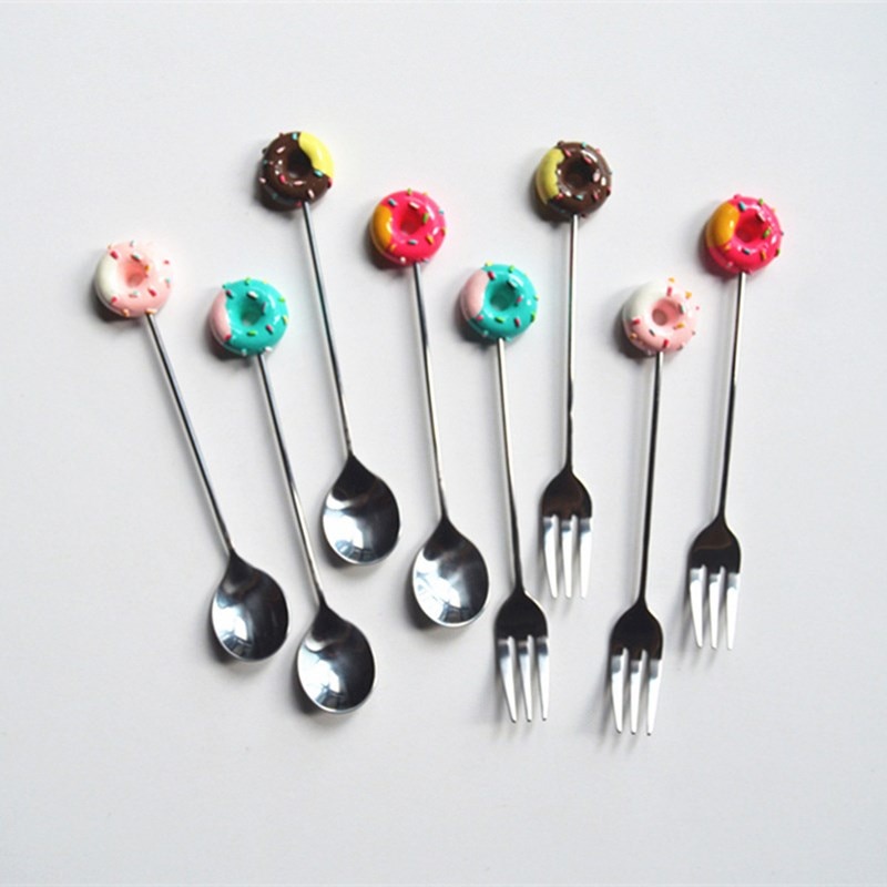 donut fork spoon coffee blender household kitchen stainless steel fork spoon tool kitchen accessories supplies