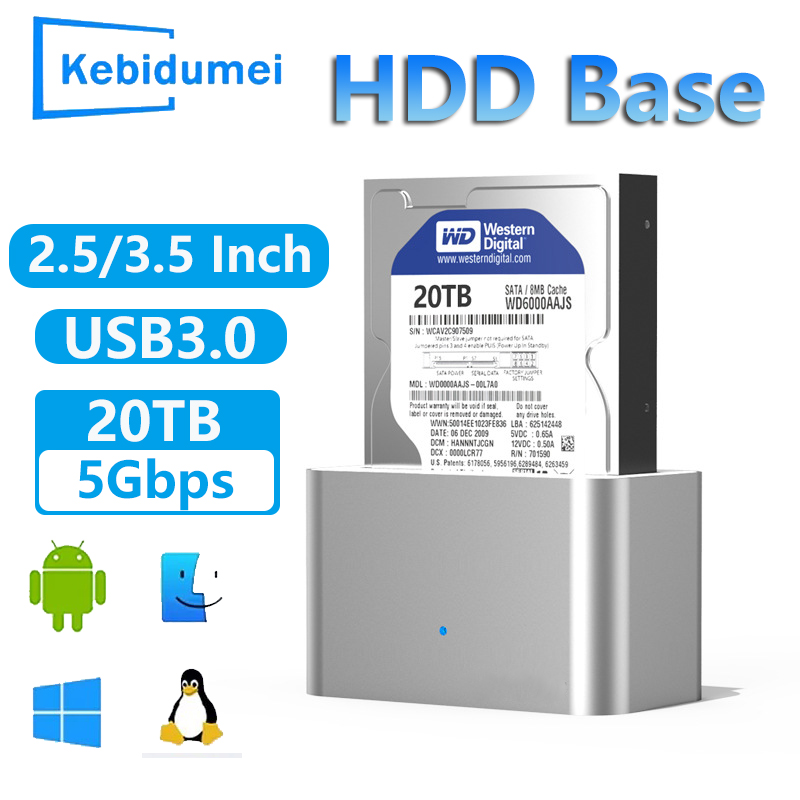 HDD Docking Station SATA to USB 3.0 Adapter for 2.5/3.5 SSD External Hard Drive Enclosure HDD Base Enclosure With Power Adapter