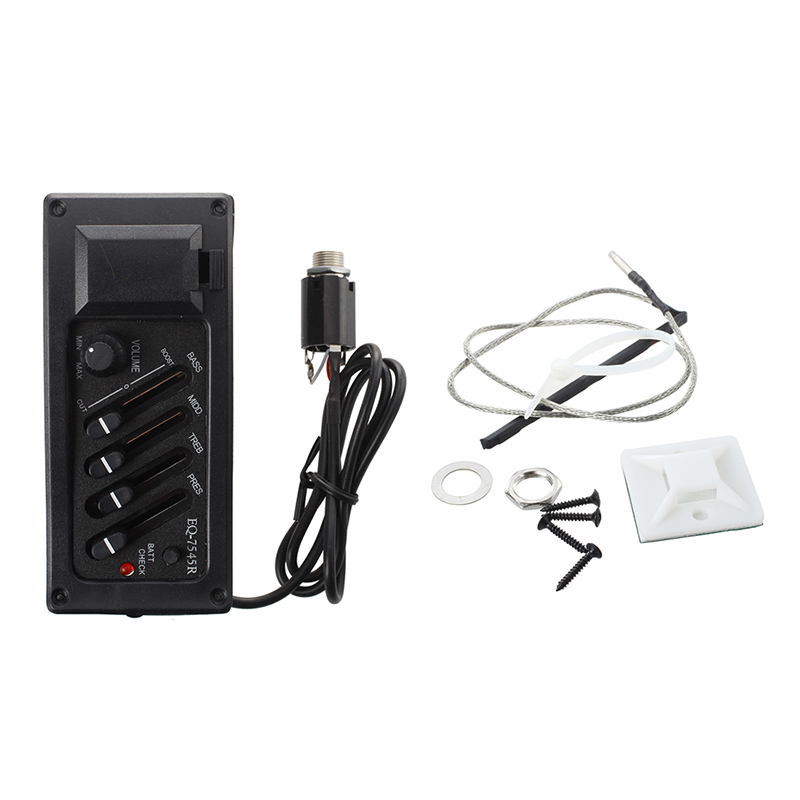 Complete Kit EQ Pre-Amp plus Pickup for Acoustic Guitar 7545R-4 Bands plus Colume Control, Supplied with A Battery Box